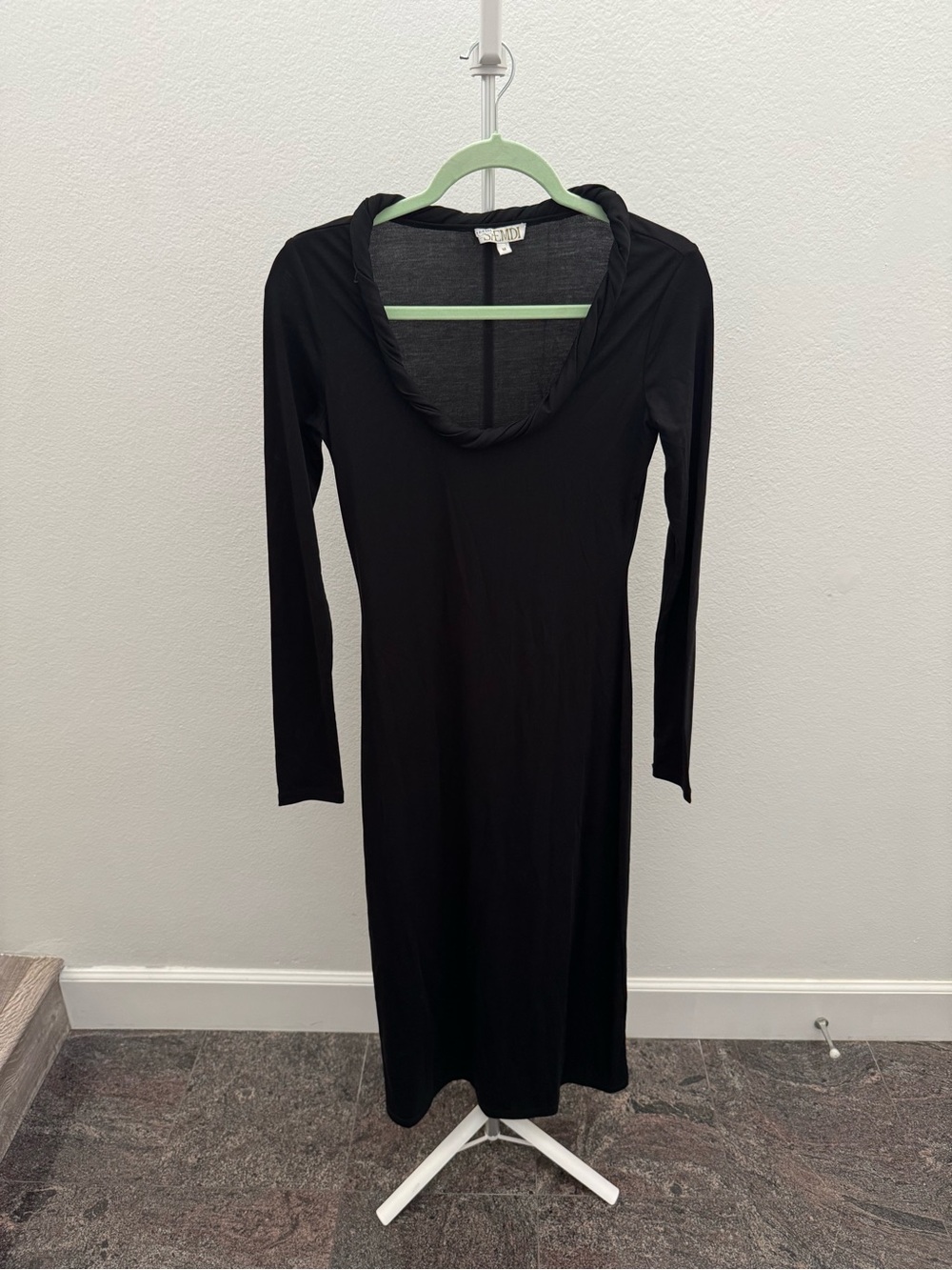 SAEMDI‎ Classic Black Long-Sleeve Midi Dress Quiet Luxury Goth Fairy Grunge